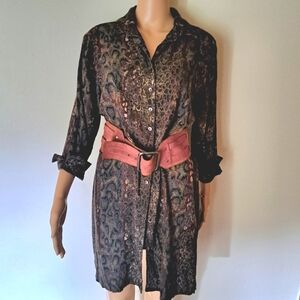 Vintage Bonnie Boynton Snakeskin Print Button Front Tunic Top/ Shirtdress
